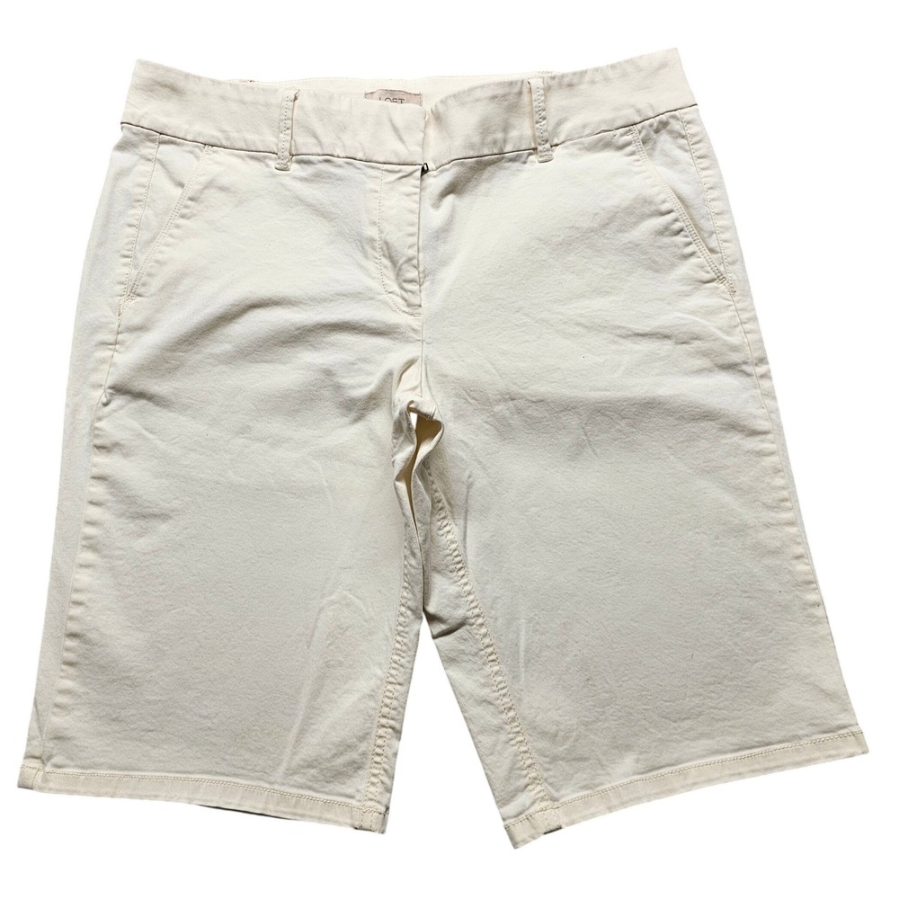Loft‎ Outlet Womens Size 12 Cream Bermuda Chino Shorts Off White Cotton Spandex